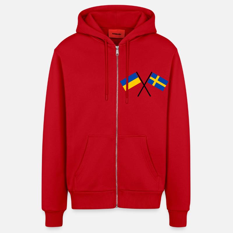 Suède + Ukraine - Veste à capuche bio décontractée fabriquée en UE - rouge