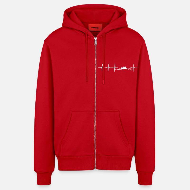 J'aime aviron (rameur rythme cardiaque) - Veste à capuche bio décontractée fabriquée en UE - rouge