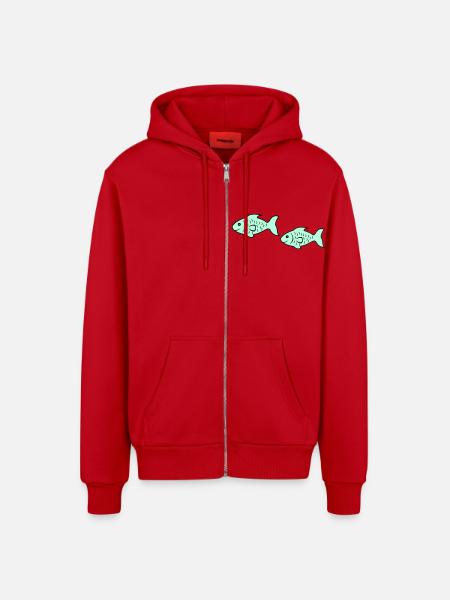 fish2 - Organic Relaxed Hooded Jacket Made in EU - red