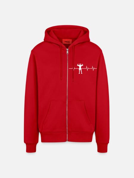 Heartbeat of a Bodybuilder - Organic Relaxed Hooded Jacket Made in EU - red