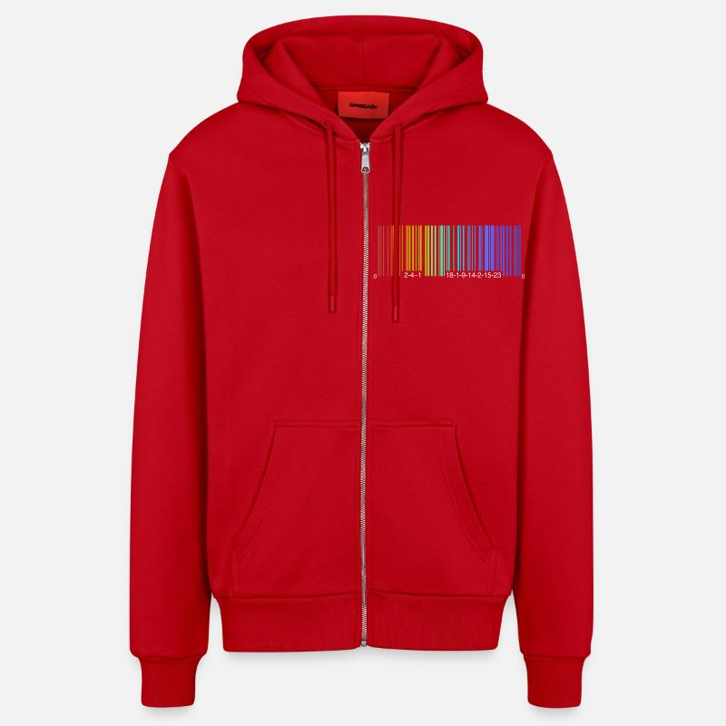Be a Rainbow, Barcode - Organic Relaxed Kapuzenjacke Made in EU - Rot