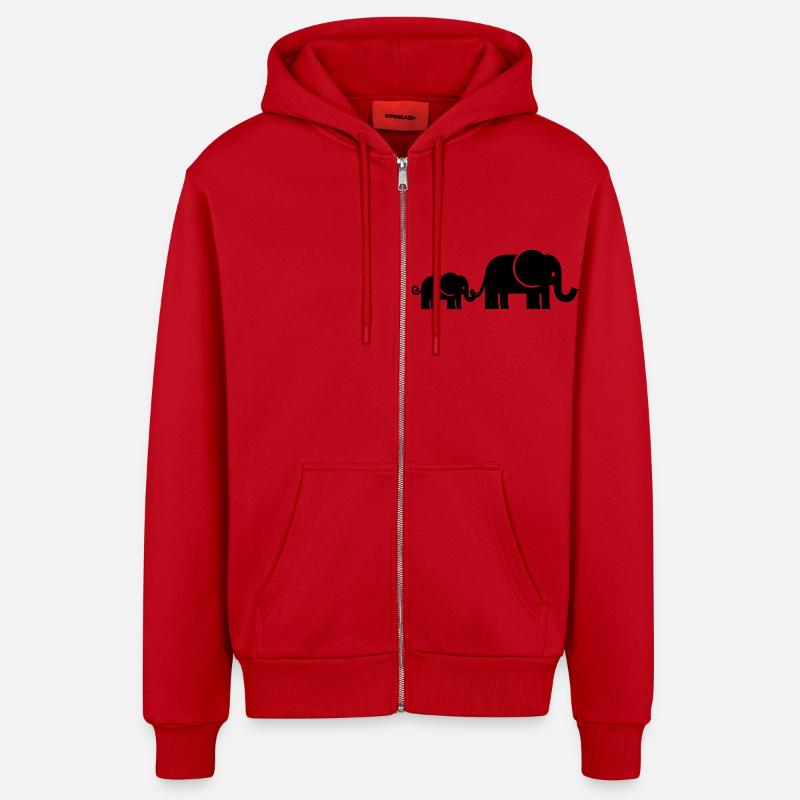 Éléphant - Veste à capuche bio décontractée fabriquée en UE - rouge