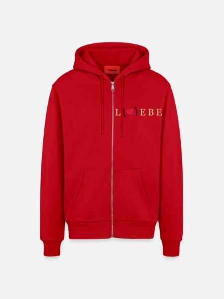 Liebe / Lebe - Organic Relaxed Kapuzenjacke Made in EU - Rot