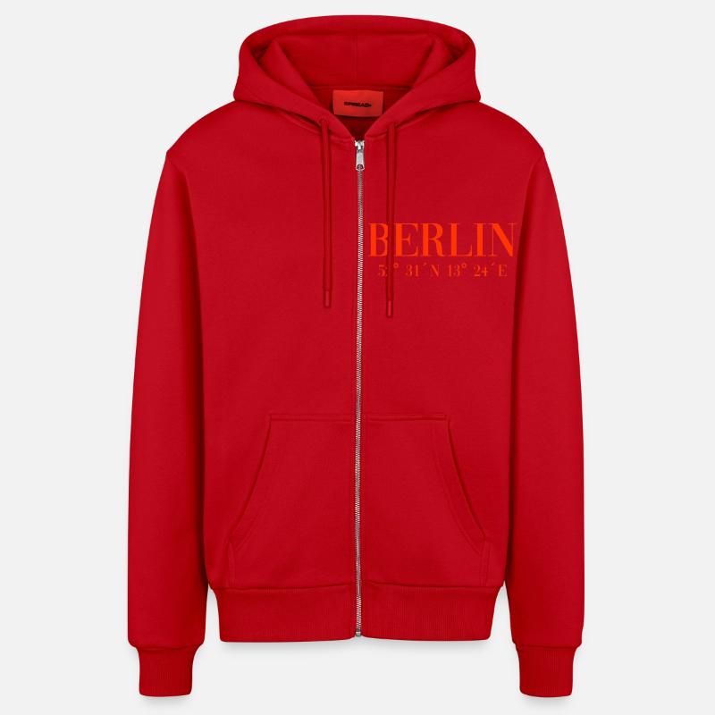 Coordonnées Berlin Allemagne - Veste à capuche bio décontractée fabriquée en UE - rouge