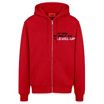 un_geek ne vieillit pas il Level up - Veste à capuche bio décontractée fabriquée en UE - rouge - Devant