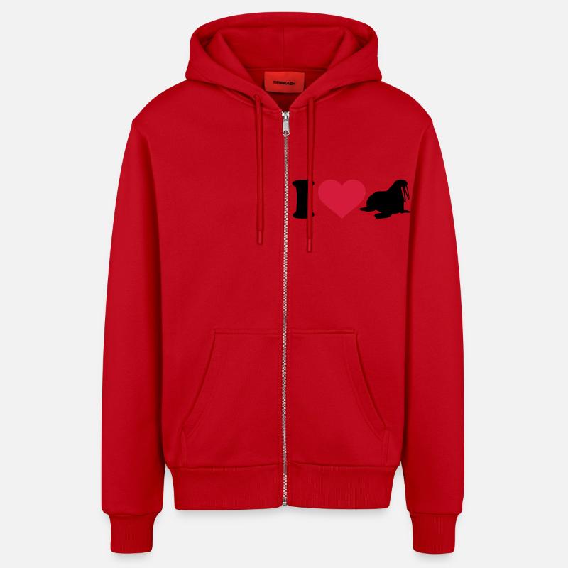 I love Morse - Veste à capuche bio décontractée fabriquée en UE - rouge