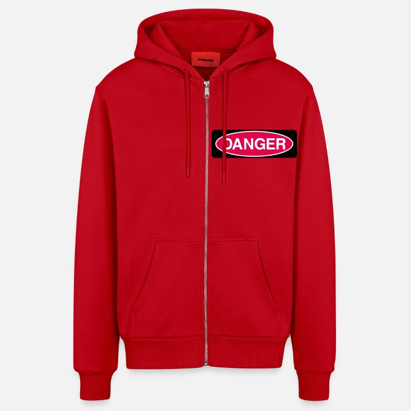 Danger - Veste à capuche bio décontractée fabriquée en UE - rouge