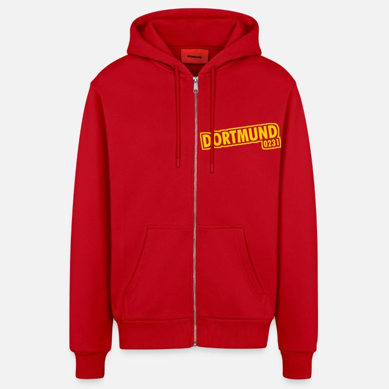 Dortmund - 0231 - Area Code - Organic Relaxed Hooded Jacket Made in EU - red