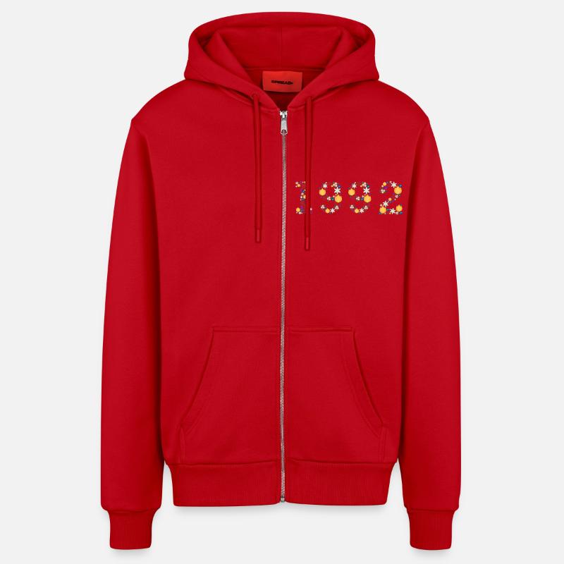 Fleurs 1992 - Veste à capuche bio décontractée fabriquée en UE - rouge