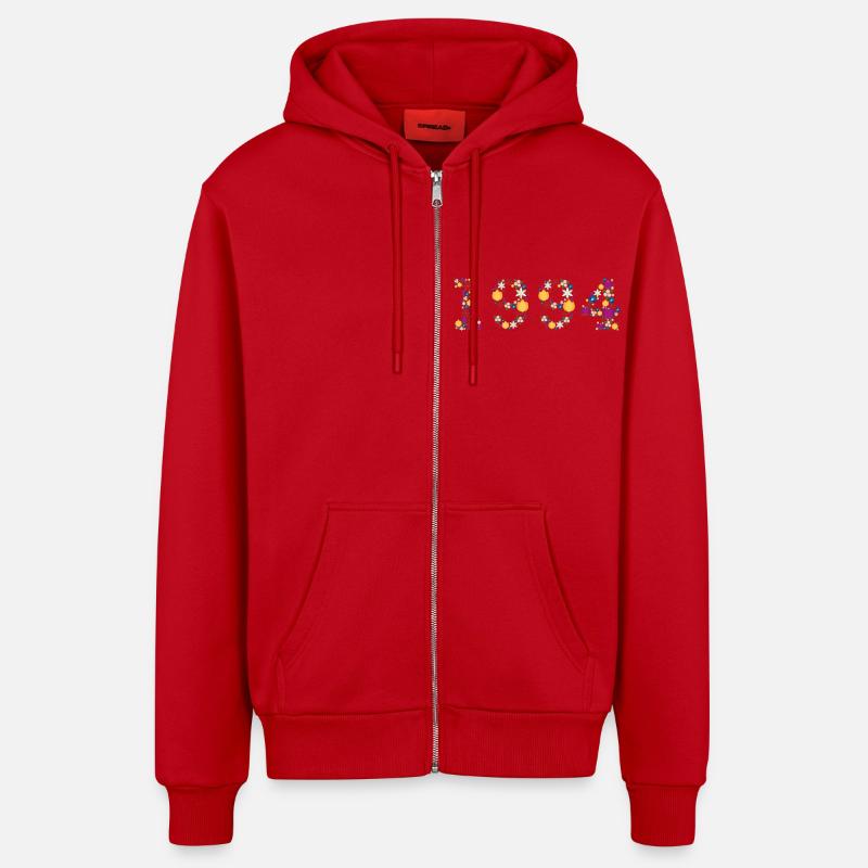 Fleurs 1994 - Veste à capuche bio décontractée fabriquée en UE - rouge