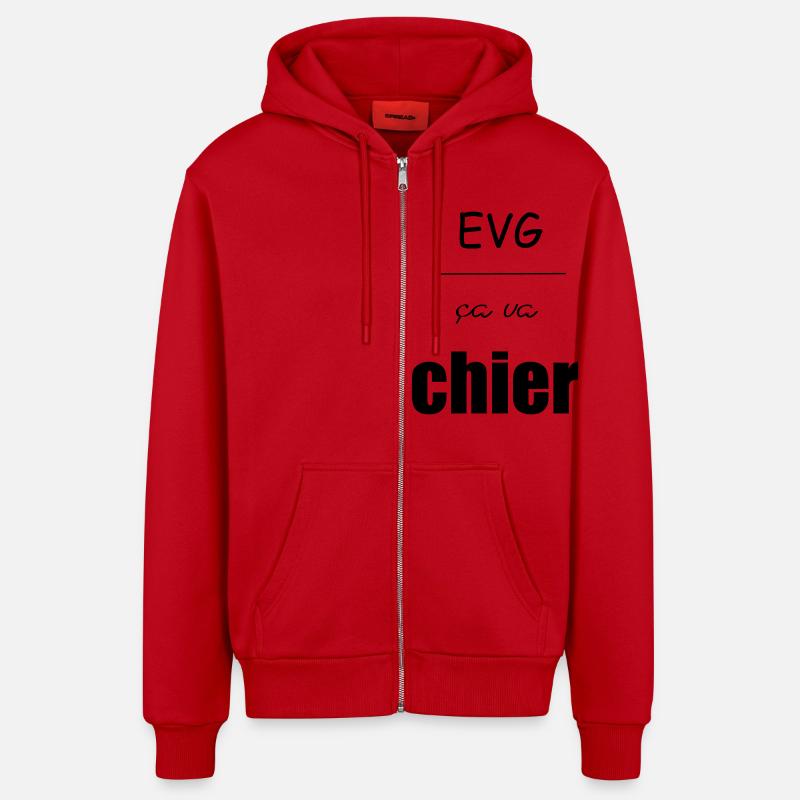EVG ca va chier - Veste à capuche bio décontractée fabriquée en UE - rouge