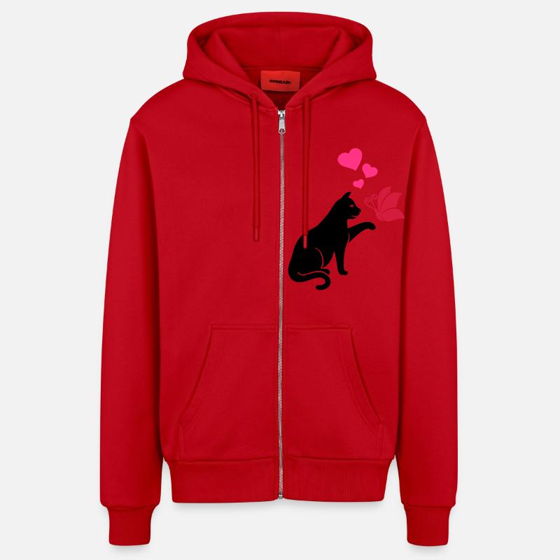 Chat - Veste à capuche bio décontractée fabriquée en UE - rouge