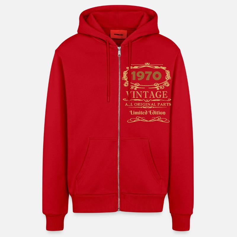 Pièces d'origine 1970 - Veste à capuche bio décontractée fabriquée en UE - rouge
