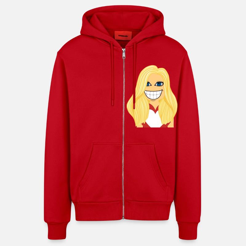 Femme blonde amoureuse - Veste à capuche bio décontractée fabriquée en UE - rouge