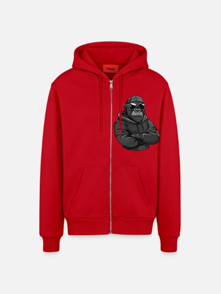 Gorilla Animal Comic - Organic Relaxed Hooded Jacket Made in EU - red
