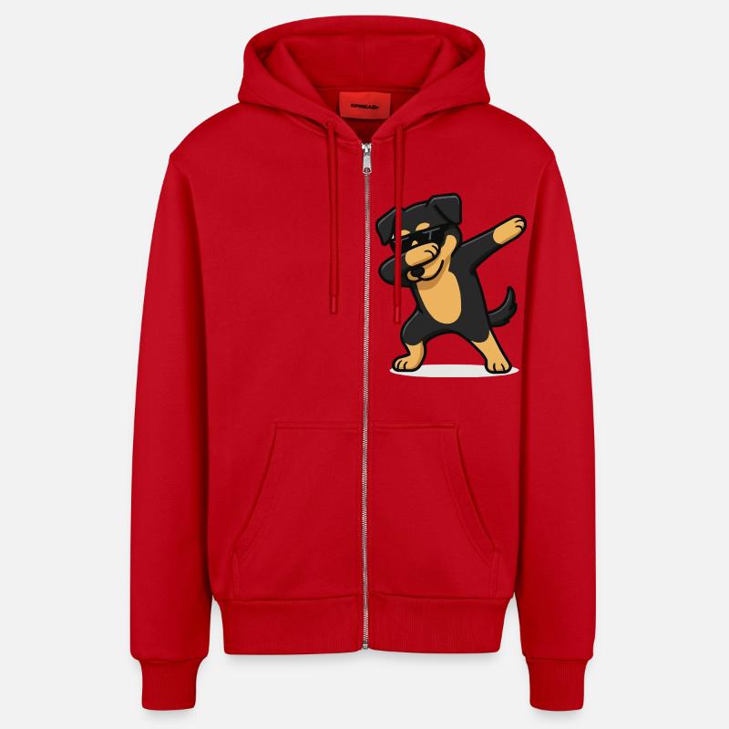 Bande dessinée canine Dabbing - Veste à capuche bio décontractée fabriquée en UE - rouge