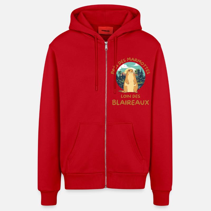 Humour marmotte - Veste à capuche bio décontractée fabriquée en UE - rouge