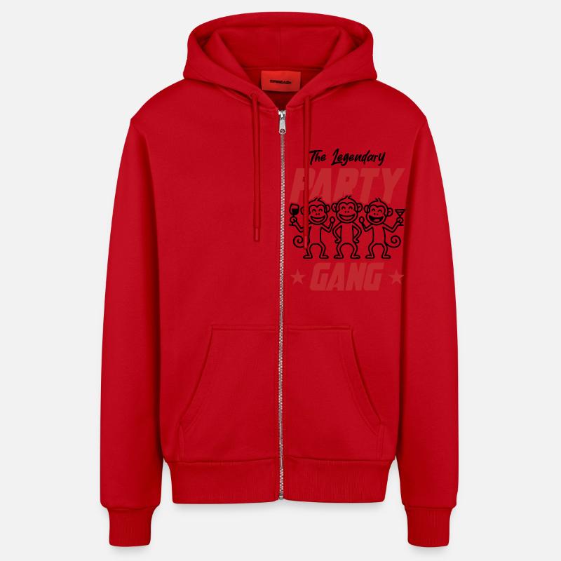 Fête Gang Singe Drôle - Veste à capuche bio décontractée fabriquée en UE - rouge