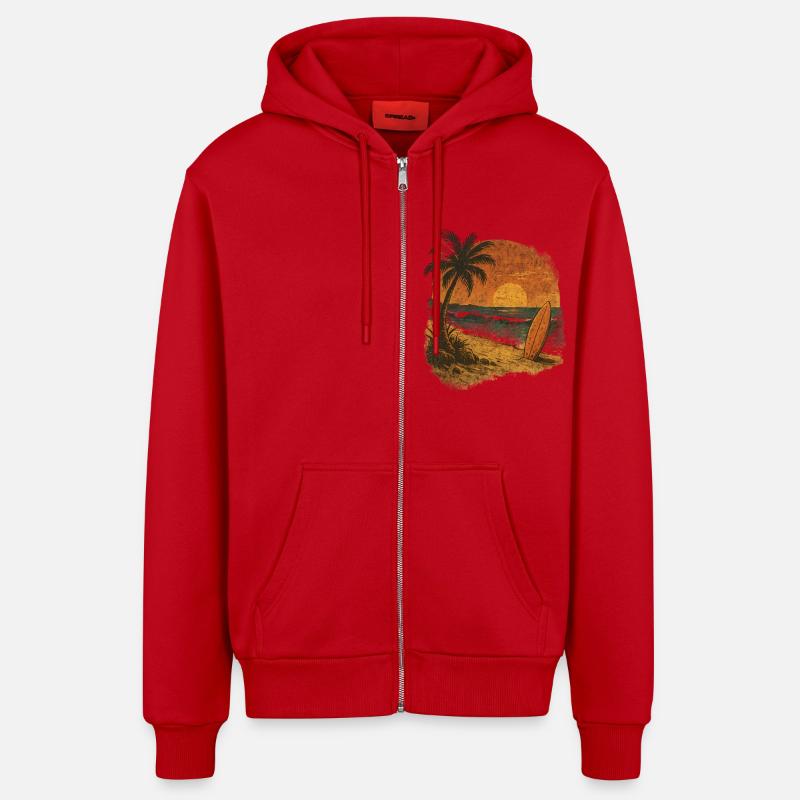 Palmier plage planche de surf - Veste à capuche bio décontractée fabriquée en UE - rouge