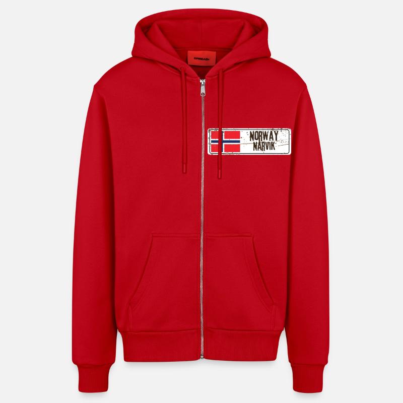 Narvik Norvège Drapeau - Veste à capuche bio décontractée fabriquée en UE - rouge