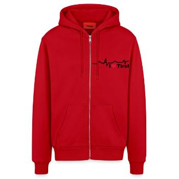 Herzschlag Tirol - Organic Relaxed Kapuzenjacke Made in EU - Rot - Vorne