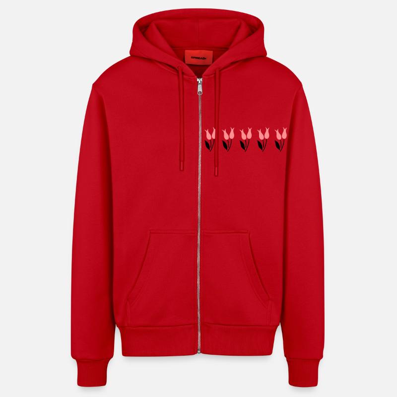 Tulipes dans une rangée - rose - Veste à capuche bio décontractée fabriquée en UE - rouge