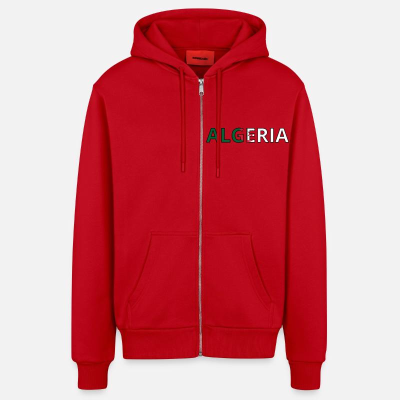 Drapeau Algeria - Veste à capuche bio décontractée fabriquée en UE - rouge