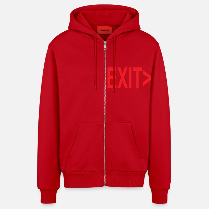 Exit / Exit / Emergency Exit - Organic Relaxed Hooded Jacket Made in EU - red