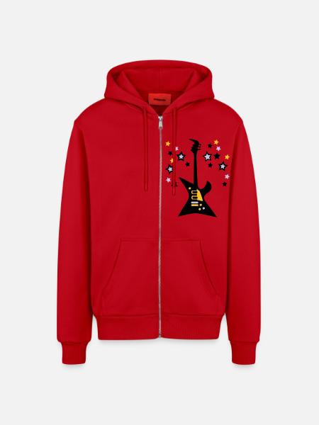 Guitare-electrique-son-etoiles - Veste à capuche bio décontractée fabriquée en UE - rouge