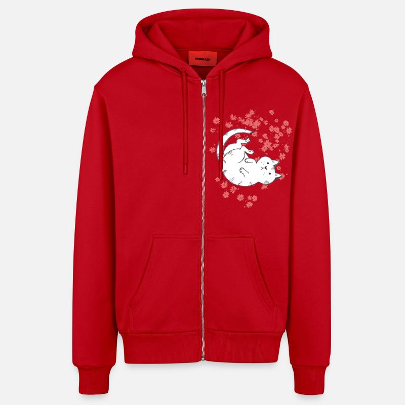 Chat avec les fleurs rouges - Veste à capuche bio décontractée fabriquée en UE - rouge