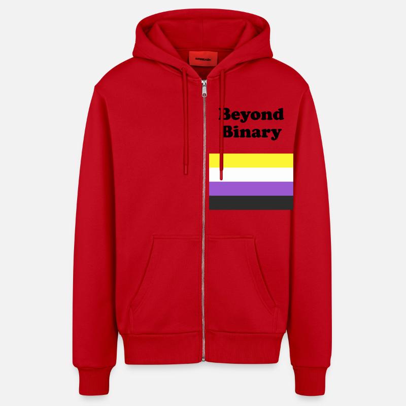 Non Binary Flag Beyond Binary - Organic Relaxed Hooded Jacket Made in EU - red
