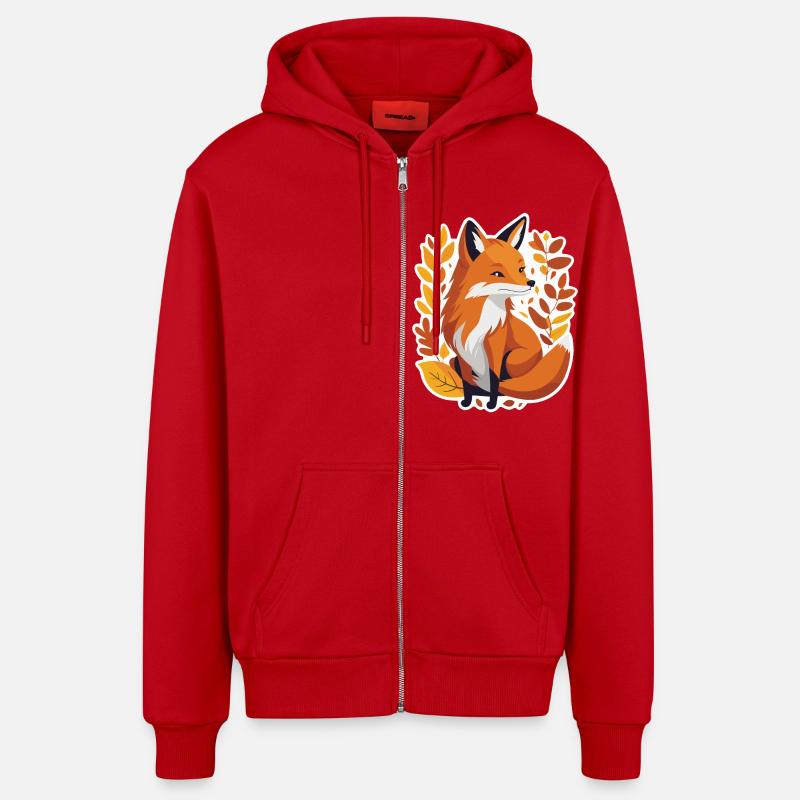 Renard en automne #4 - Veste à capuche bio décontractée fabriquée en UE - rouge