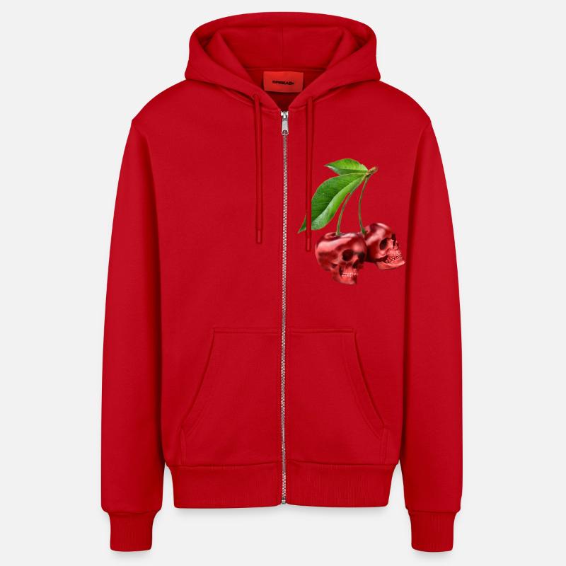 Cerises Crânes Cerisier Crâne - Veste à capuche bio décontractée fabriquée en UE - rouge