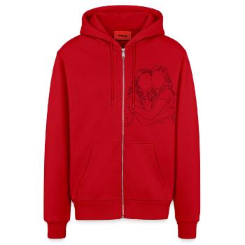 Mother and Daughter Hug Loving Gift - Organic Relaxed Hooded Jacket Made in EU - red - Front