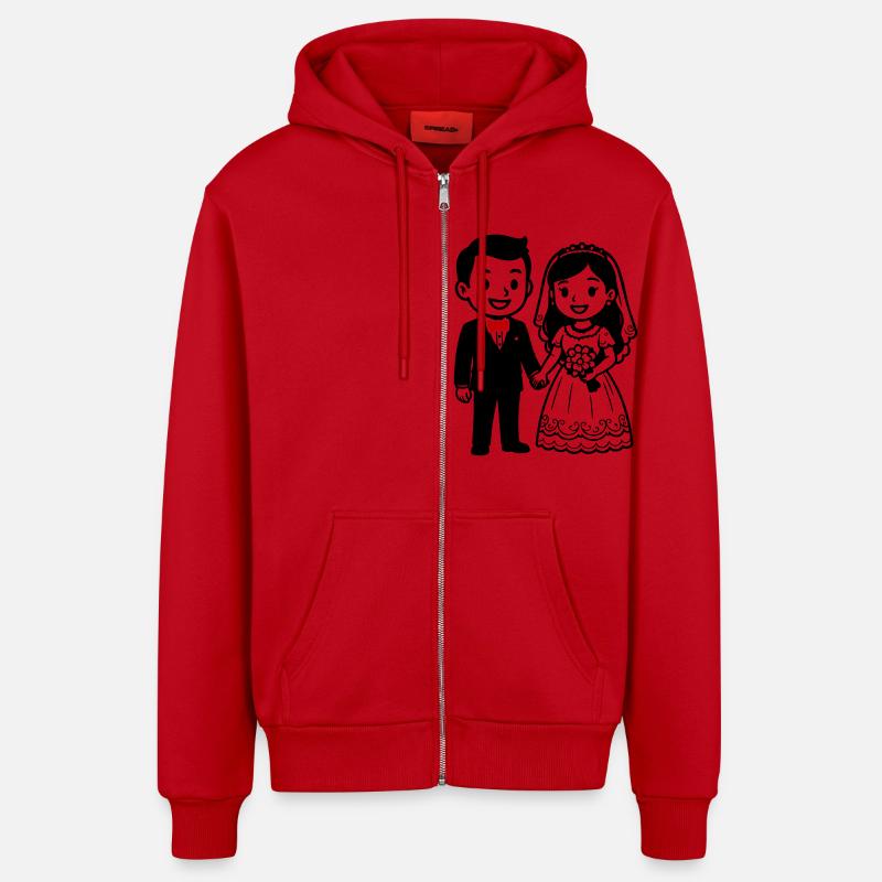 Couple de mariés - Veste à capuche bio décontractée fabriquée en UE - rouge