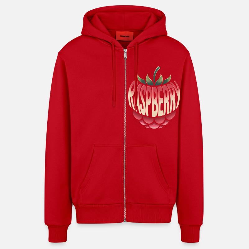 Raspberry - Cool Fruit Logo - Organic Relaxed Hooded Jacket Made in EU - red