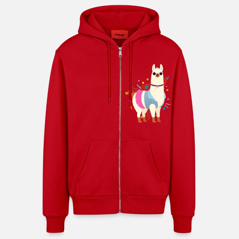 90s Style Llama - Veste à capuche bio décontractée fabriquée en UE - rouge