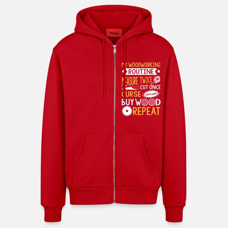 My Woodworking Routine - Veste à capuche bio décontractée fabriquée en UE - rouge