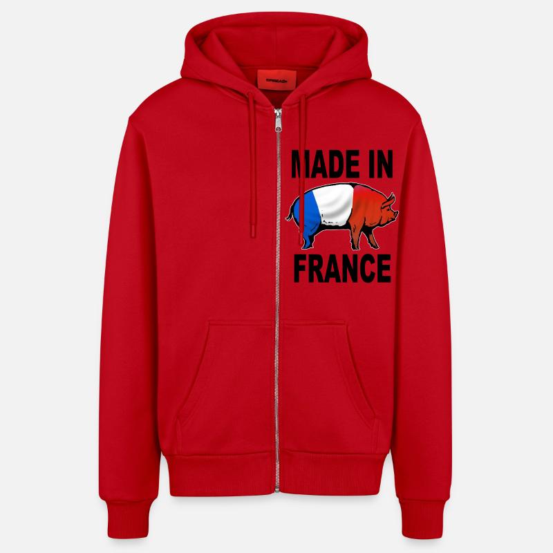 charcutier cochonnailles 04 - Veste à capuche bio décontractée fabriquée en UE - rouge