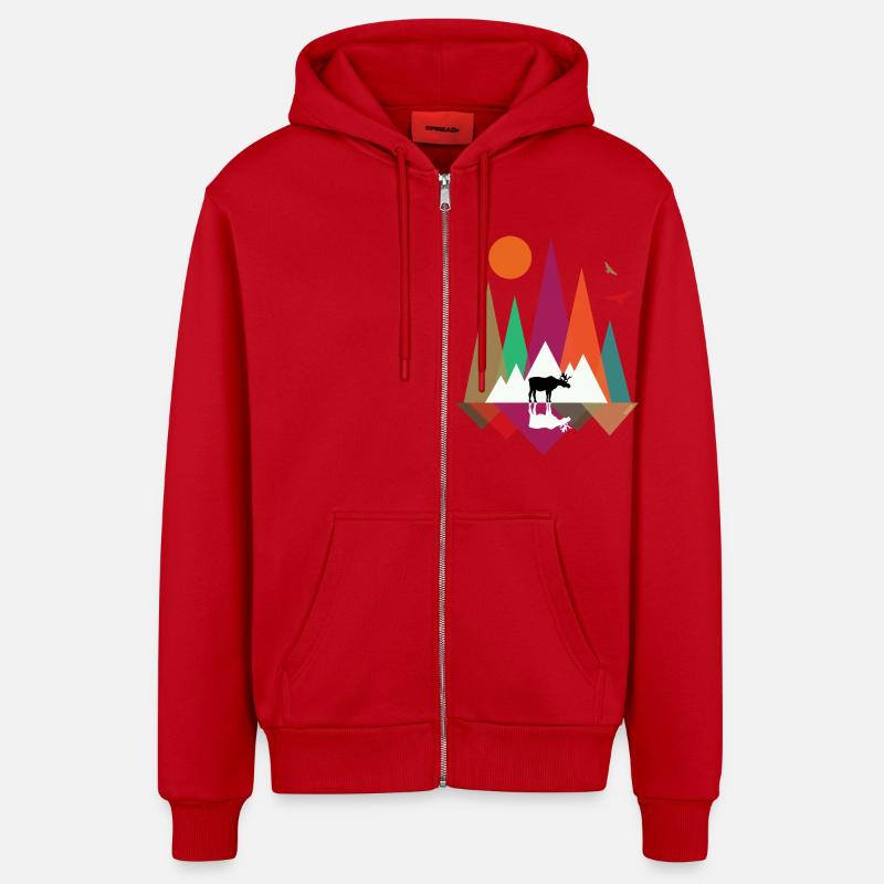 Hipster Mountains & Moose - Veste à capuche bio décontractée fabriquée en UE - rouge