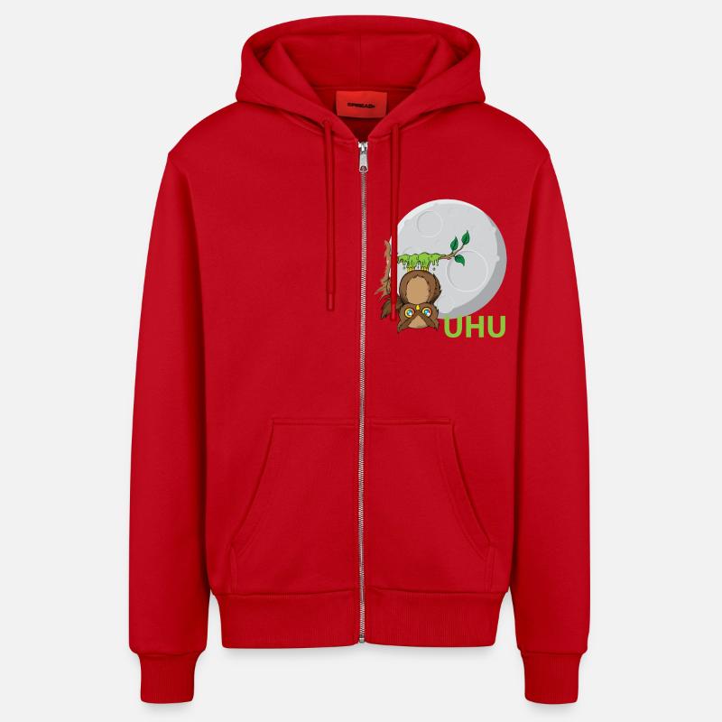 Uhu Eule Vogel Kleber - Organic Relaxed Kapuzenjacke Made in EU - Rot