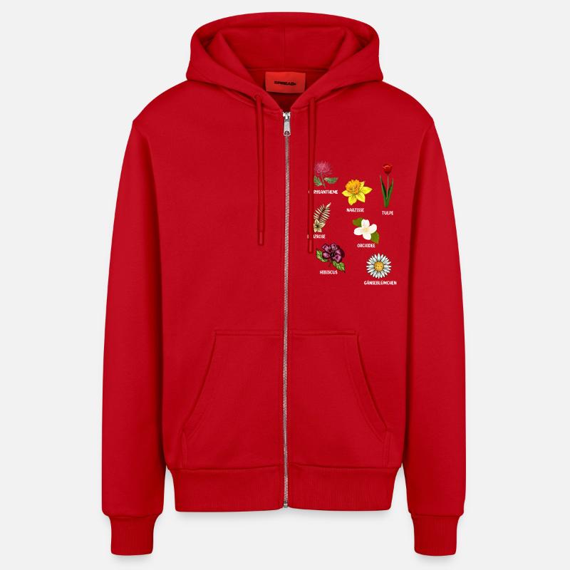 Espèces de fleurs Fleurs - Veste à capuche bio décontractée fabriquée en UE - rouge