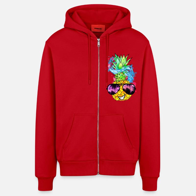 fruit d’ananas acidulé avec visage - Veste à capuche bio décontractée fabriquée en UE - rouge
