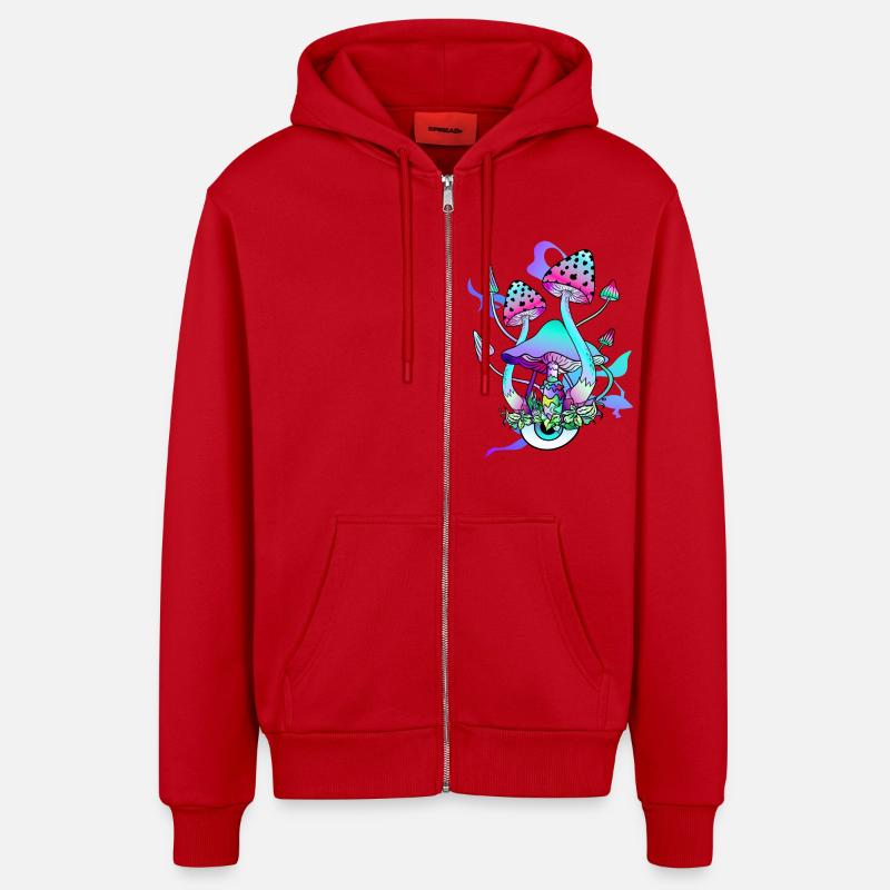 Trippy Hippie Champignon Psychédélique - Veste à capuche bio décontractée fabriquée en UE - rouge