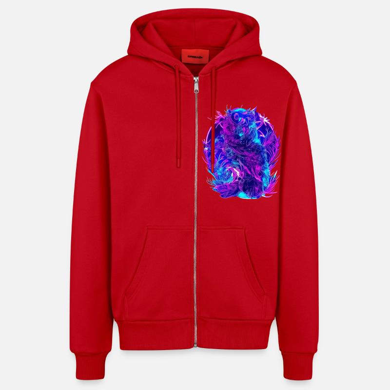 Abstrakte Eulen Neon Synthwave Kunst - Organic Relaxed Kapuzenjacke Made in EU - Rot