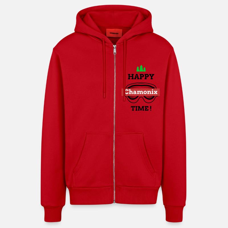 Frohe Zeit in Chamonix - Organic Relaxed Kapuzenjacke Made in EU - Rot