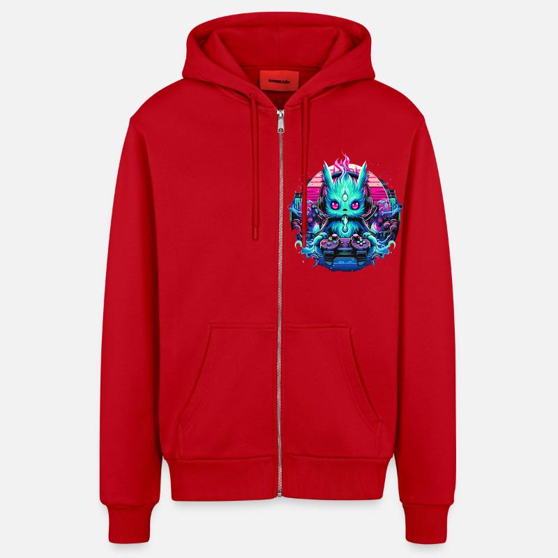 Synthwave Zocker Gaming Alien - Organic Relaxed Kapuzenjacke Made in EU - Rot