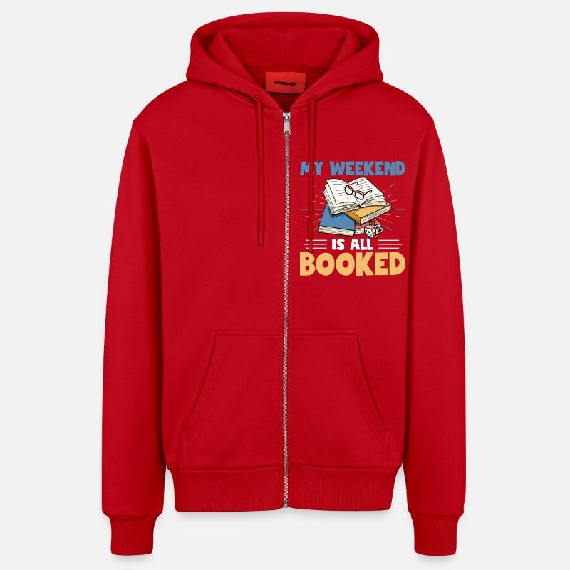 Mon week-end est complet - Veste à capuche bio décontractée fabriquée en UE - rouge