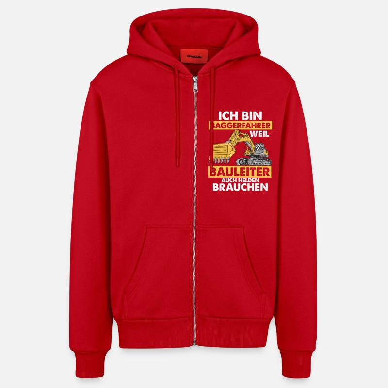 Ich bin Baggerfahrer Bau Bagger - Organic Relaxed Kapuzenjacke Made in EU - Rot