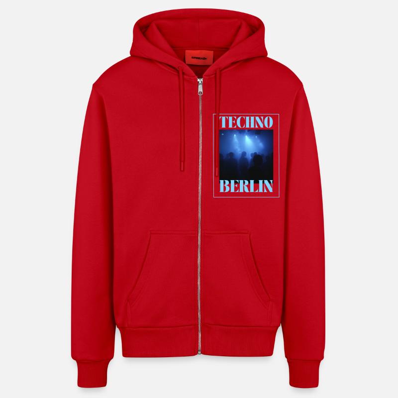 Berlin Techno - Veste à capuche bio décontractée fabriquée en UE - rouge